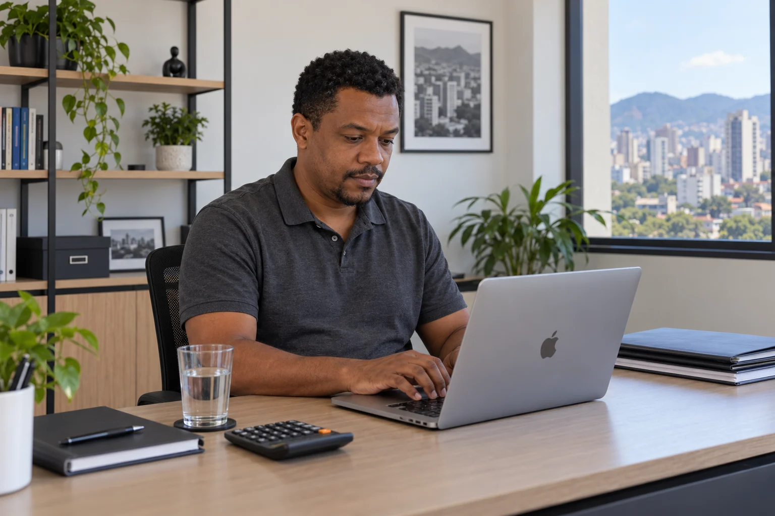 Accountant working in a contemporary office in Brazil
