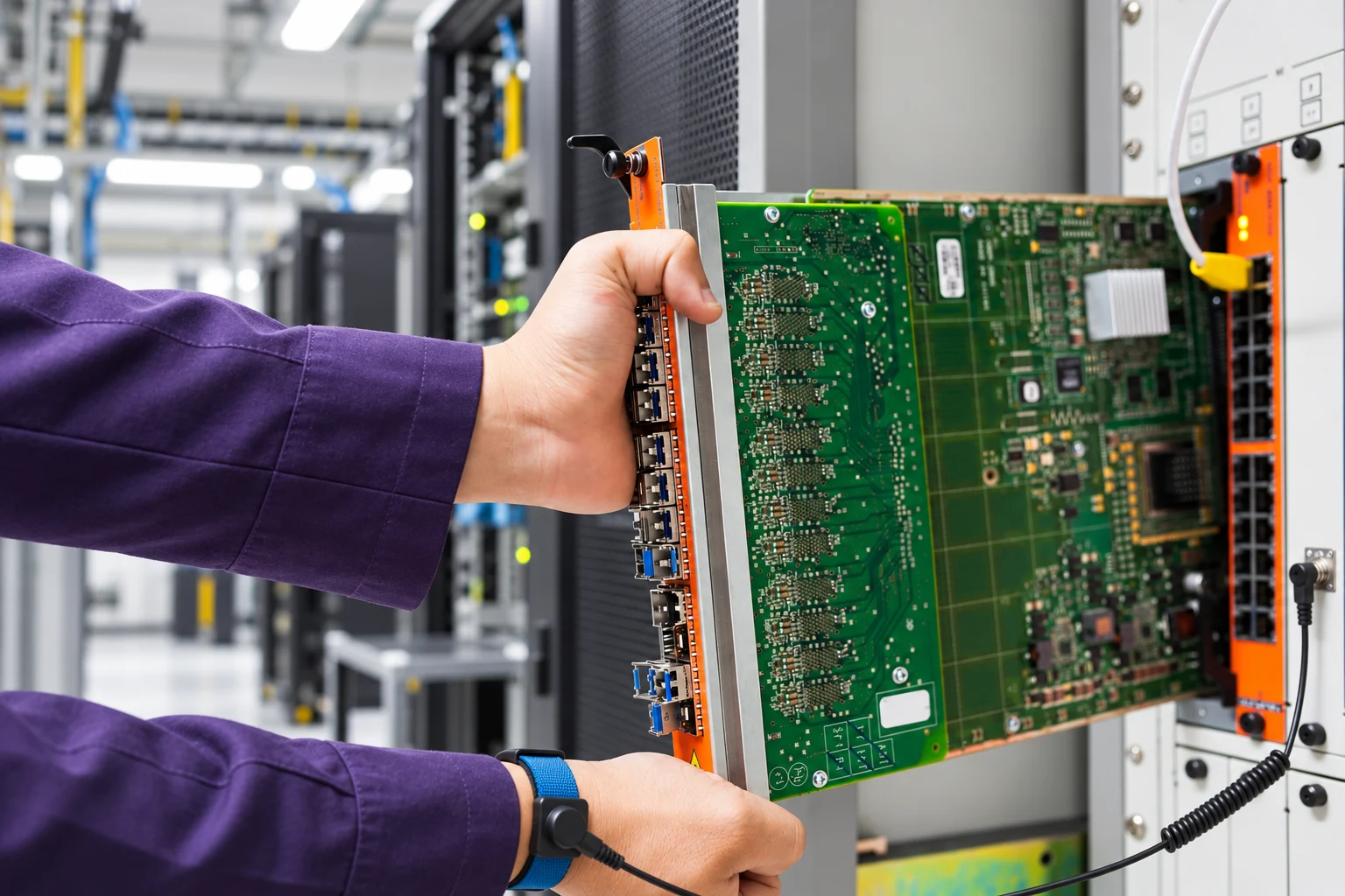 Manutenção de um módulo de rede em equipamento de rack