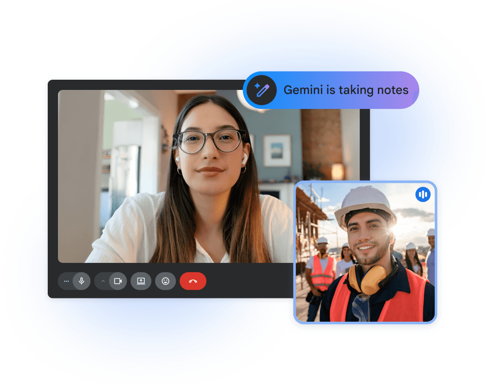 Imagen oficial de Google Meet con una videollamada y notas de Gemini